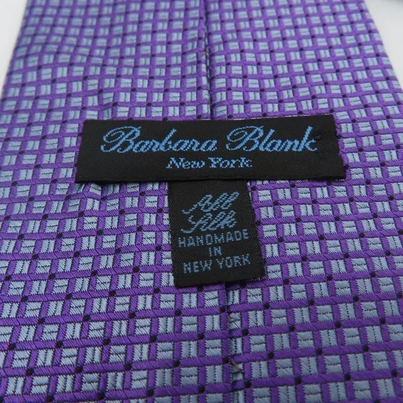 Barbara Blank Tie Purple Blue Checked 3.75" Wide 56" Long USA Silk - Picture 5 of 6